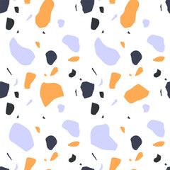 Terrazzo flooring seamless pattern with colorful marble rocks. Classic interior material background of mosaic stone. Trendy fashion print wallpaper for textile project or web backdrop.