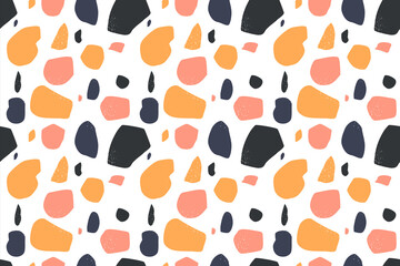 Fototapeta premium Terrazzo flooring seamless pattern with colorful marble rocks. Classic interior material background of mosaic stone. Trendy fashion print wallpaper for textile project or web backdrop.