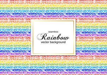 Rainbow glittering holiday seamless background and golden frame, for birthday party, baby shower designs.