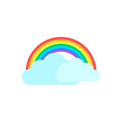 Cloudy weather with rainbow after rain. Meteorology theme. Vector illustration isolated on white background.