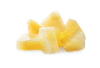 Pieces of canned pineapple isolated on white