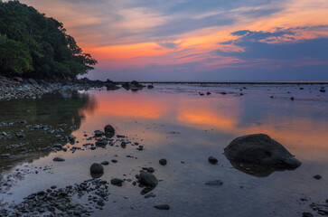 Tropical beach in sunset