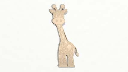  made by 3D illustration of a shiny metallic sculpture on a wall with light background