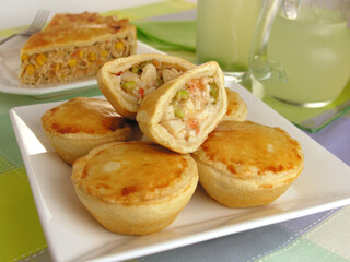 palm heart pie with vegetables and chicken pie in the background