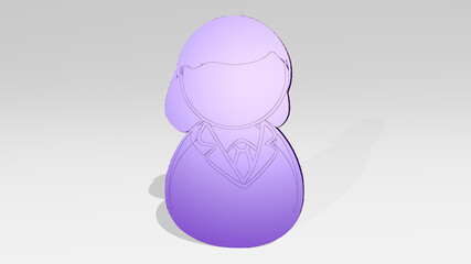  on the wall. 3D illustration of metallic sculpture over a white background with mild texture