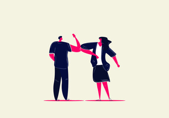 Vector illustration of a man and a woman bumping their elbows. Protection against the spread of coronavirus (COVID-19). Social Distancing illustration.