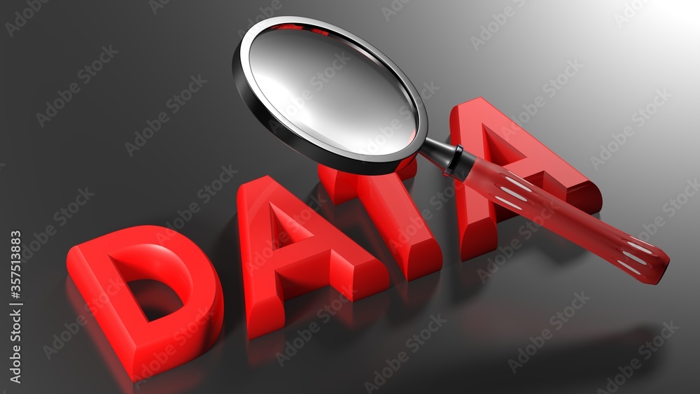 Poster data passing under a magnifier - 3d rendering illustration