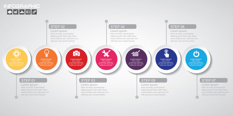 Timeline infographics design template with 7 options, process diagram, vector eps10 illustration