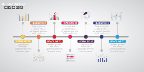 Fototapeta premium Timeline infographics design template with 7 options, process diagram, vector eps10 illustration