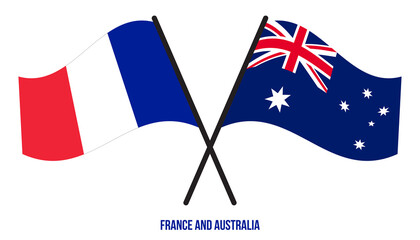France and Australia Flags Crossed And Waving Flat Style. Official Proportion. Correct Colors.
