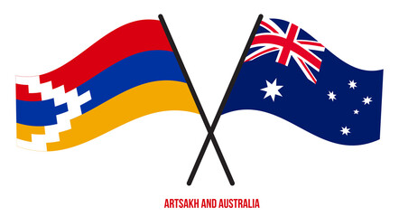 Fototapeta premium Artsakh and Australia Flags Crossed And Waving Flat Style. Official Proportion. Correct Colors.