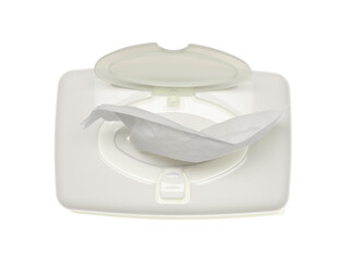 Holder with paper tissues isolated on white, top view