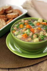 chickpea soup with potatoes, carrots, cabbage and chia