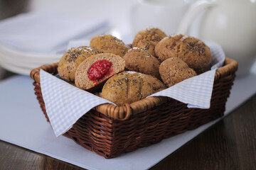 chia bread with raspberry cream filling
