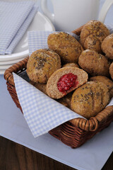 chia bread with raspberry cream filling

