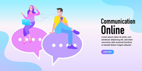 Discussion of business people. businessmen discuss social network. chat, dialogue speech bubbles. Vector illustration