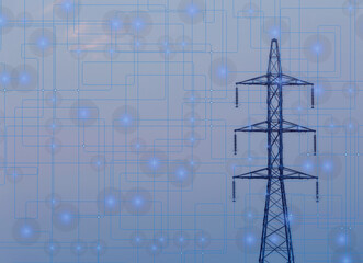 High power electricity poles. Energy supply, distribution of energy, transmitting energy, energy...