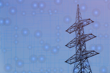 High power electricity poles. Energy supply, distribution of energy, transmitting energy, energy transmission, high voltage supply concept photo.