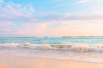 Soft ocean wave, blue water and beautiful cloudy sky.