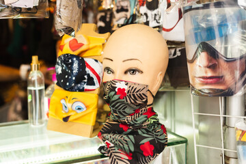 Biosecurity implements, covered mouths, in the city