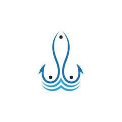 Three fish and hook logo, Simple fishing logo template
