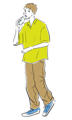 Line drawing of a man drinking water