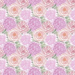 Seamless pattern with roses flower hand drawn in lines. Vector illustration, template for design