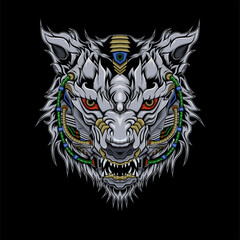 wolf head mecha illustration with very high detailed