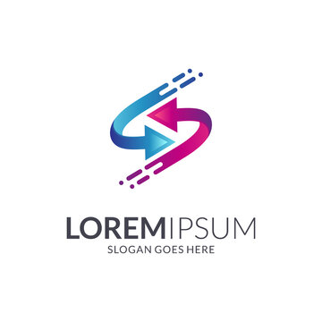 Two Arrow Letter S Logo Concept, 
Symmetrical Arrows Red and Blue Color