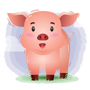 cute little pig in the children's style. cute cartoon little pig vector illustration