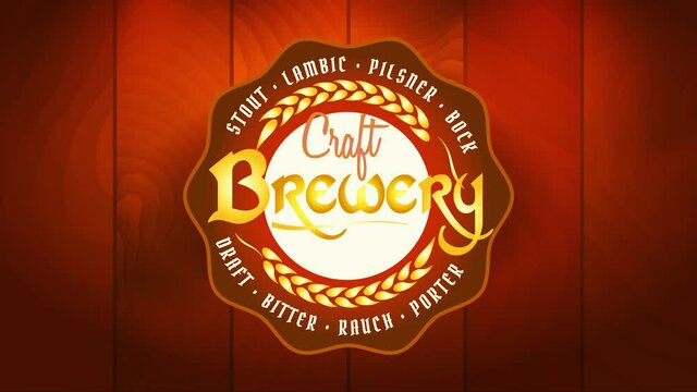 craft brewery advertisement with golden wheat branches icon representing quality and good taste over wood background