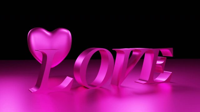 3D rendered animation of love letters and pink 3D beating heart on pink background.