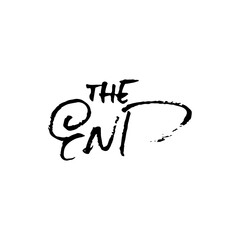 The end. Hand drawn dry brush lettering isolated on white background. Vector illustration