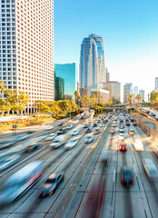 View of Dowtown LA traffic with motion blur