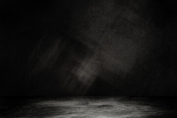 Empty space of Studio dark room concrete floor grunge texture background with light shading.