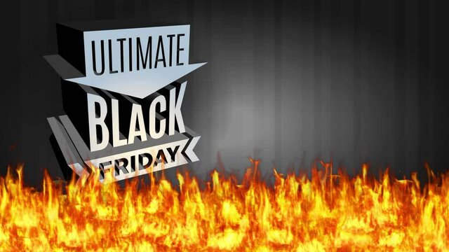 black friday ultimate hot selling with 3d silver steel figure over darkness scene with flames below