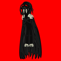 Jenglot vector illustration. Indonesian traditional black magic. Jenglot character. Indonesian mysterious living doll. Blood eater.  