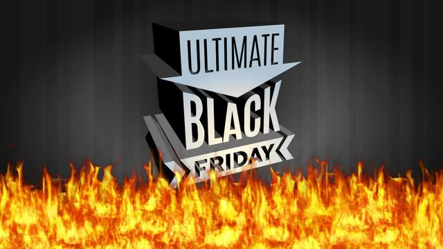 black friday ultimate warm agreement with 3d shiny steel figure over darkness scene with blaze below