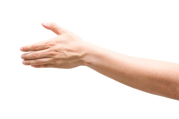 Male open hand ready for handshaking on white background