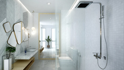 Modern bathroom and toilet and shower space interior design 