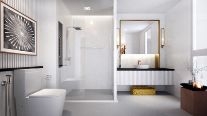 Fototapeta na wymiar Modern white toilet and bathroom interior design 