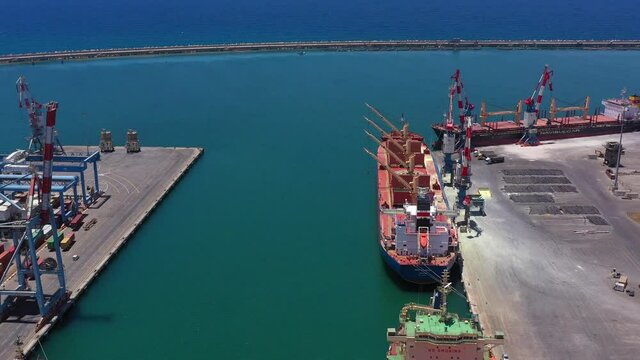 Ashdod Harbor Aerial, Cargo ships 
Ashdod Harbor, Drone view, Ashdod/Israel/june/14,2020
