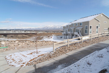 The neighborhood of South Jordan City in Utah blanketed with snow in winter