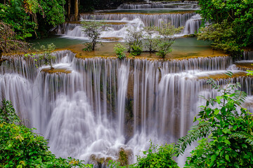 Huai-mae-kha-min waterfall beautiful 4th floor waterfall in the national park of Kanchanaburi Thailand