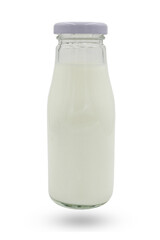 Glass bottle of fresh milk isolated on white background