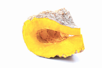 Close up slice of pumpkin isolated on white background