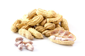 Close up boiled peanuts isolated on white background