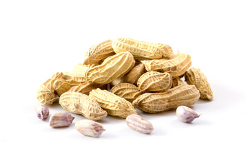 Close up boiled peanuts isolated on white background