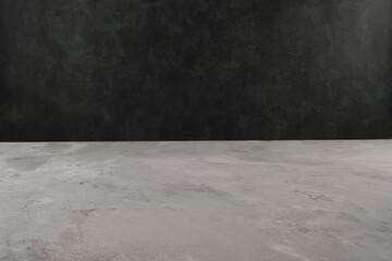 Image of textural table in front of abstract blurred background. Empty textural table platform over background for present product. Copy space.