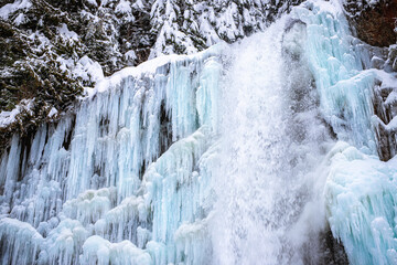 Turquoise Icicle Wall Background at Franklin Falls Frozen Waterfall